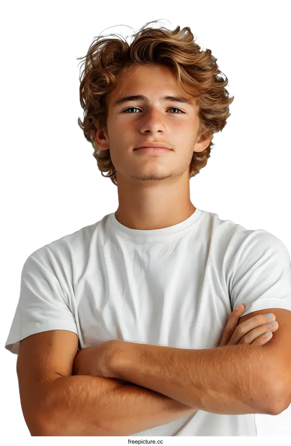 [Transparent Background PNG]Portrait of a young man with blond hair and blue eyes