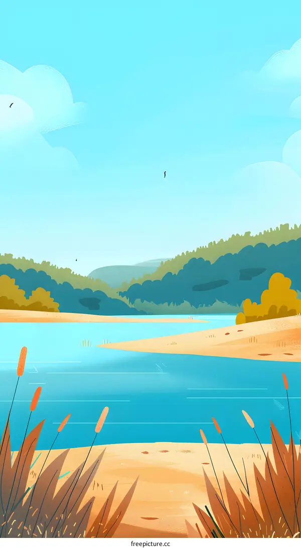 Summer Landscape with River and Blue Sky