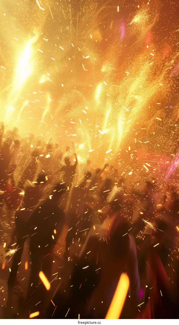 Fireworks exploding over a crowd of people at a festival