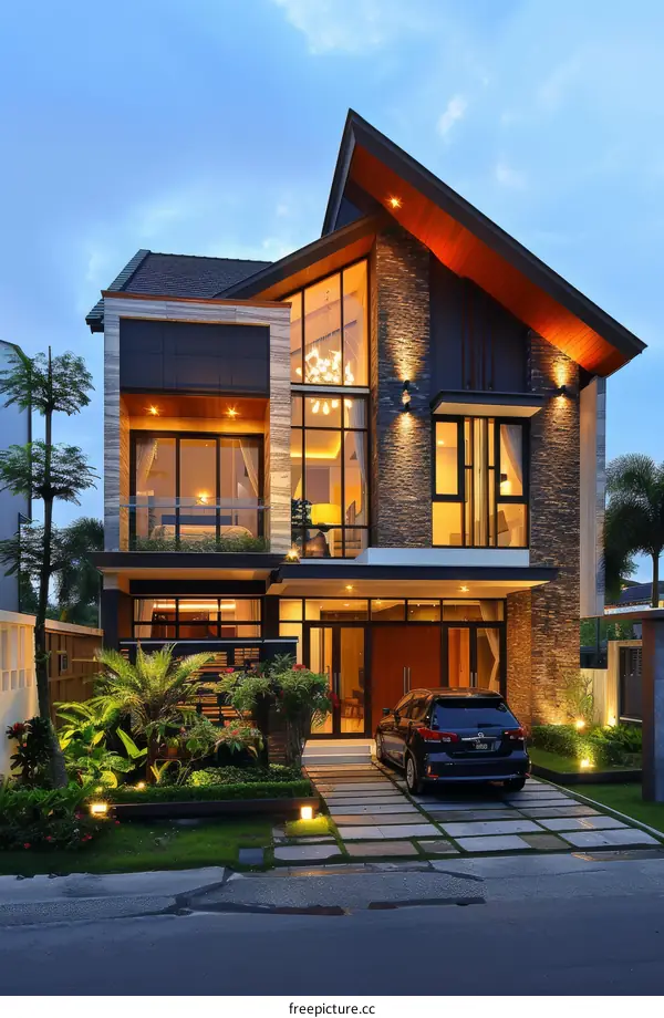 Modern House Exterior Design at Dusk