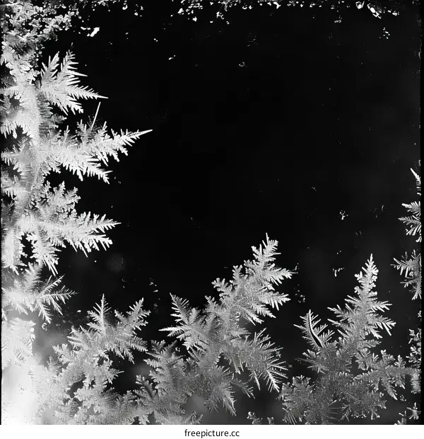 Black and white photo of frost on a window