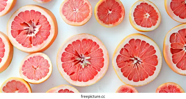 Fresh Sliced Grapefruits on White Background