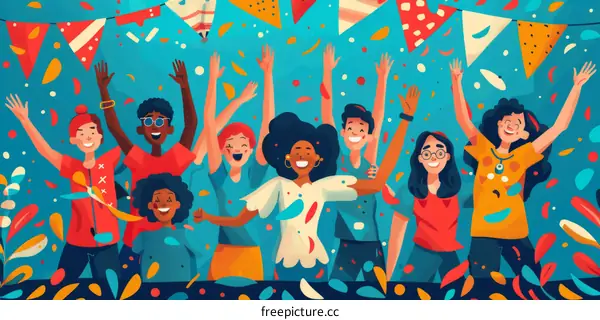 Diverse people celebrating with confetti in the air