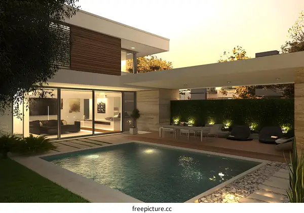 Modern House With Swimming Pool And Garden Design