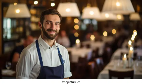 Portrait of a Smiling Chef in a Busy Restaurant