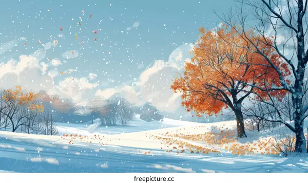 Lonely tree in a snowy field