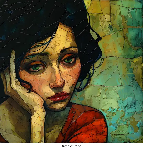 portrait of a sad girl with green eyes