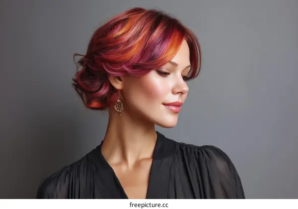 Fashionable Woman with Colorful Hair Style