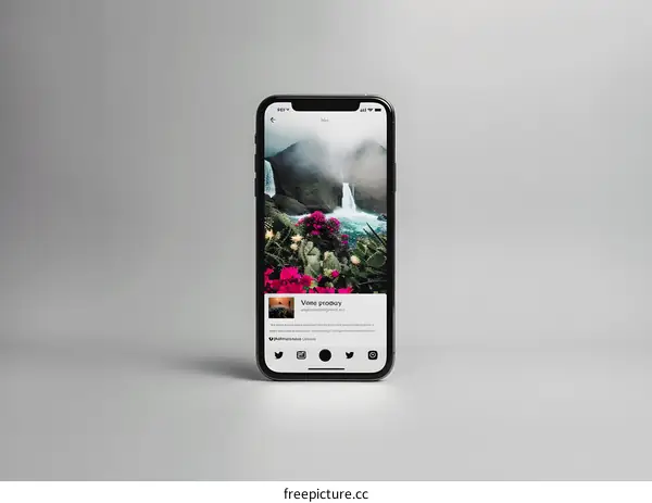 Smartphone Displaying Waterfall Image