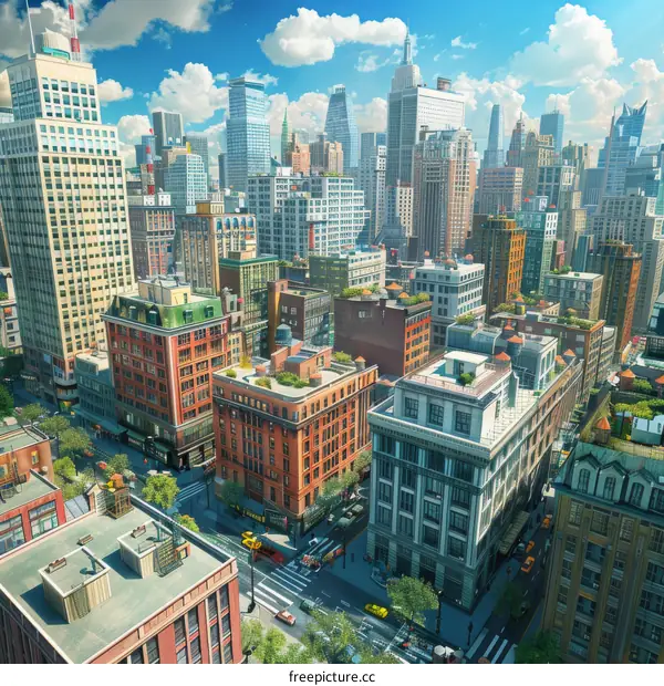 Cityscape of New York City with skyscrapers and streets