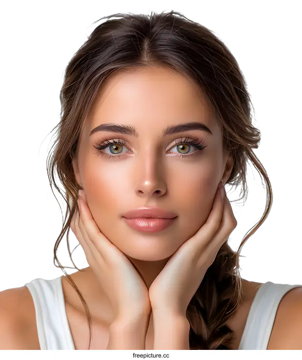 [Transparent Background PNG]portrait of a beautiful young woman with brown hair and green eyes