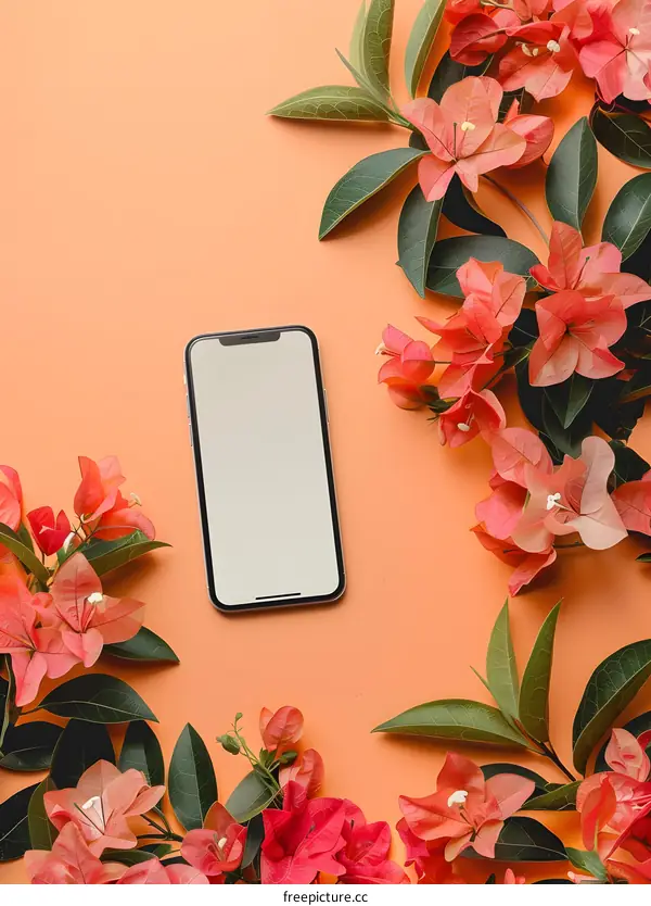 Orange Background with Flowers and Phone