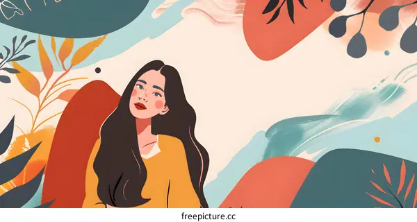 Abstract Woman Illustration with Floral Elements