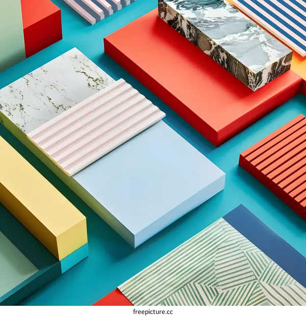 Abstract Geometric Shapes on Blue Background