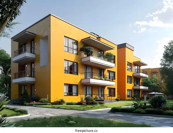 Modern Yellow Apartment Building Exterior