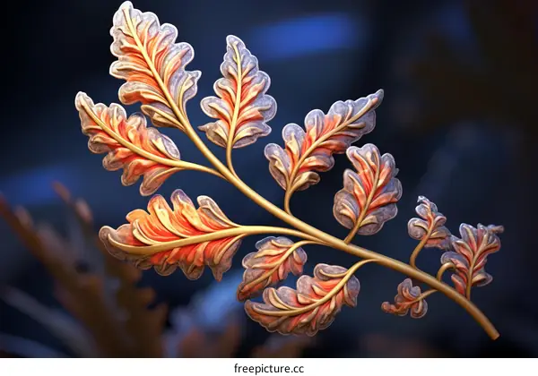 A branch of golden leaves with blue veins