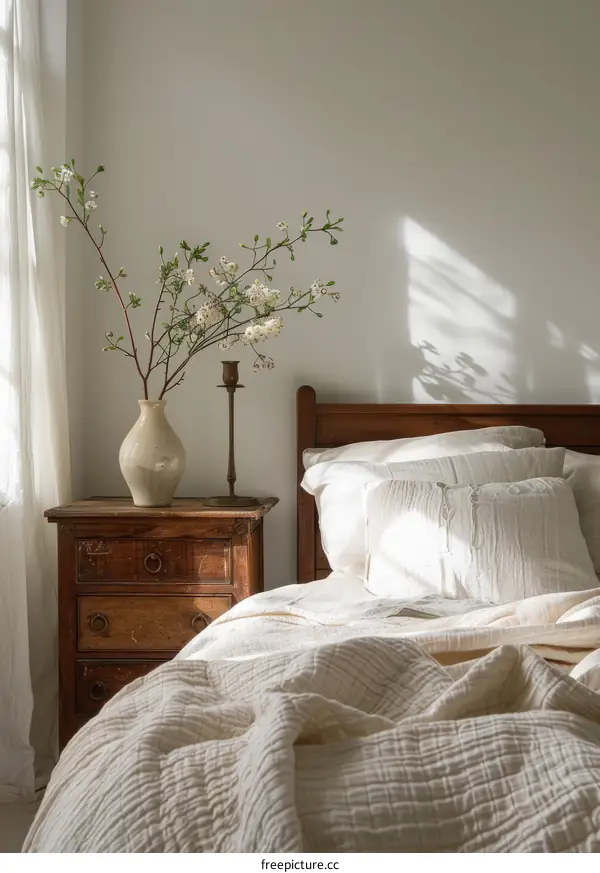 Minimalist Bedroom with Sunlight Streaming Through Window