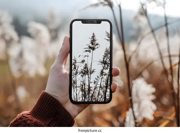 Hand Holding Phone Taking Photo Of Grass