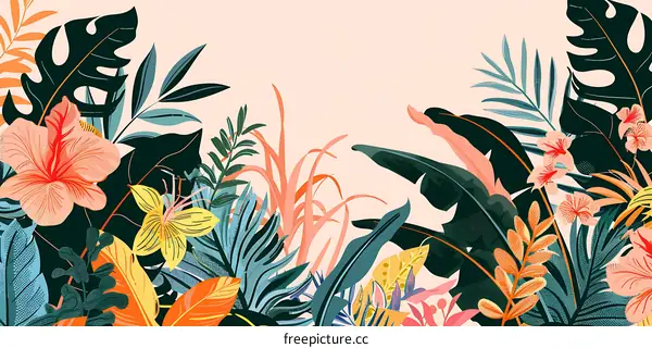 Tropical Floral Background With Pink Background
