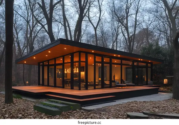Modern Glass House in the Woods