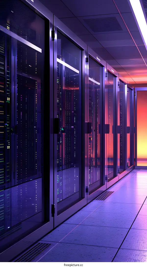 Server room with purple lighting