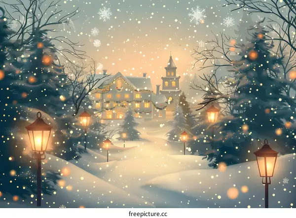 Christmas village in the snow-covered forest