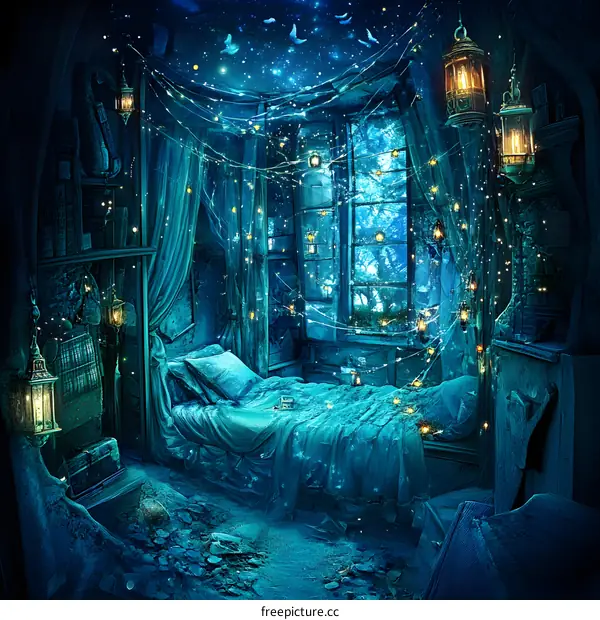 Enchanted Bedroom with Fairy Lights and Lanterns
