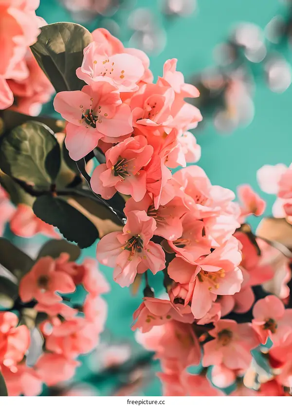 Pink Flowers on a Branch With a Green Background