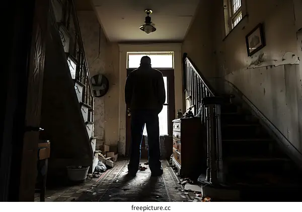 Man standing in a dark hallway