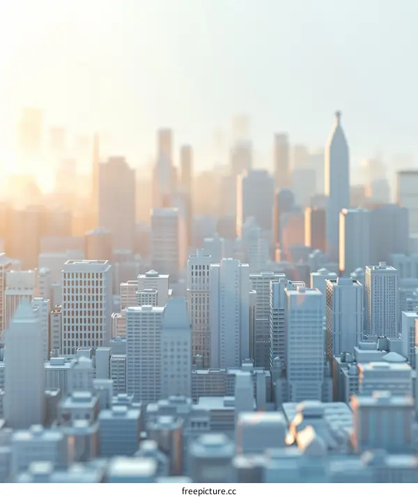3D Rendering of a City Skyline with Sunlight