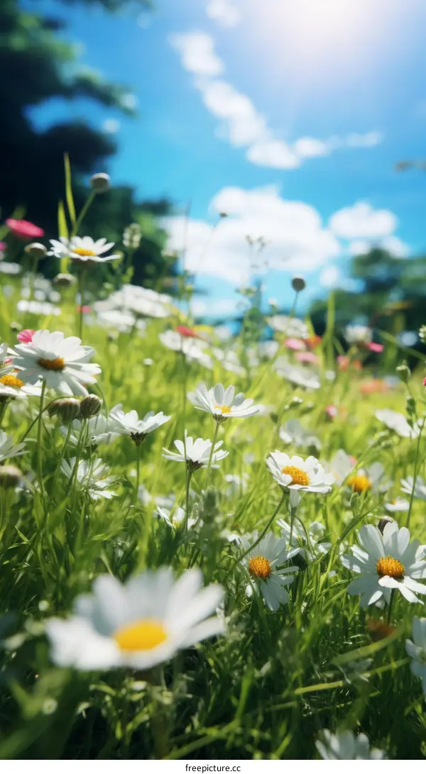 Sunny Meadow with Blooming Daisies