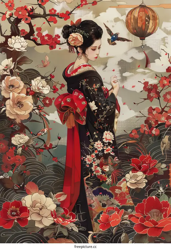 Geisha in a Floral Kimono