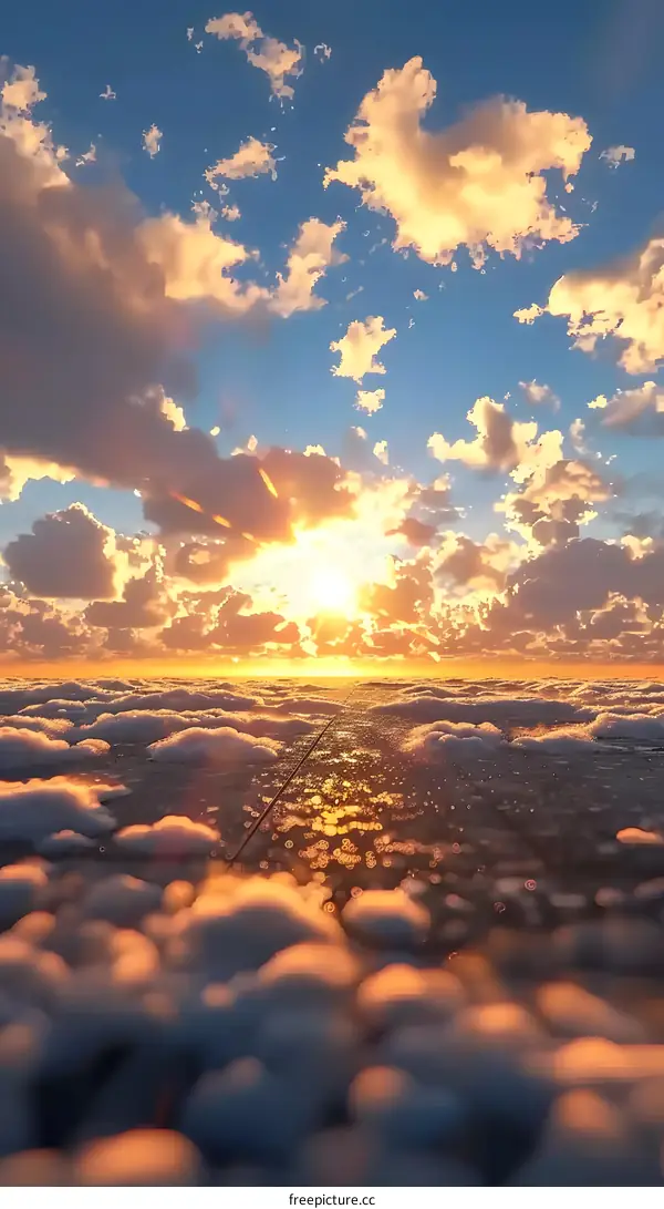 Golden Sunset Over Clouds Illustration