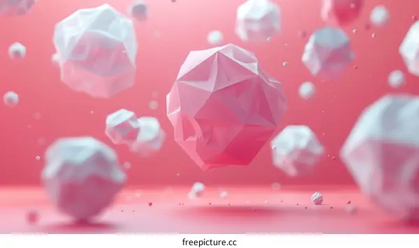 Pink and white geometric shapes floating in a pink background