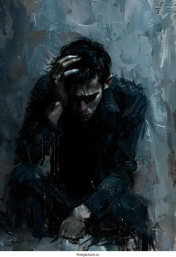 A Man Sitting Alone in Despair