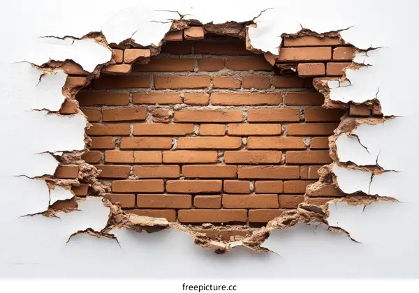 Damaged Wall Reveals Brick Wall Background