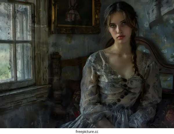 Portrait of a young woman in a vintage dress