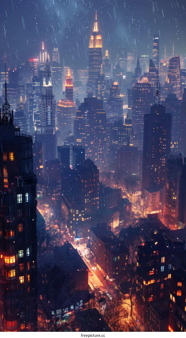 Cityscape at Night Under Rain