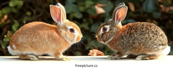 Two Cute Rabbits Facing Each Other