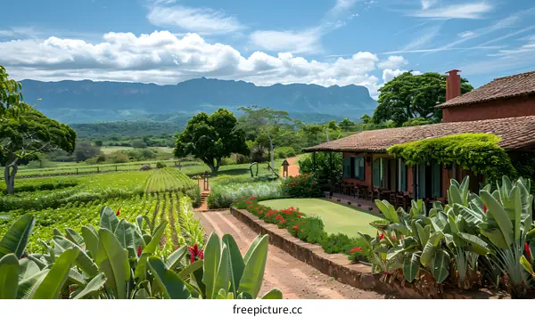 Farmhouse with mountain view