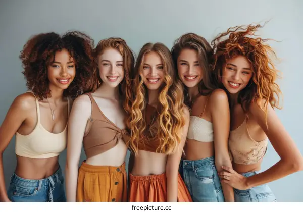 portrait of five beautiful young women