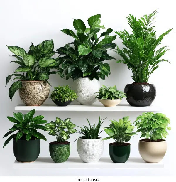 Multiple Houseplants on Shelves