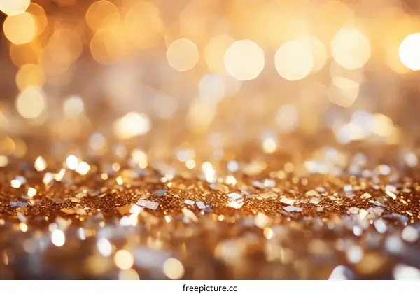 Golden glitter background with shiny lights. Gold sparkles texture.