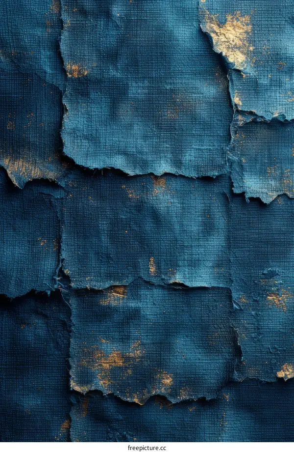 Blue and gold abstract background with torn paper texture