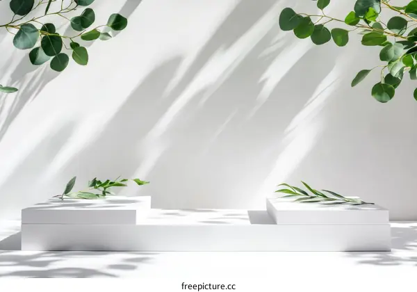 White Display Podium with Natural Leaves