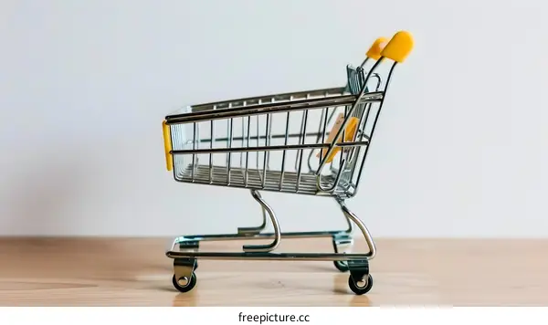 Small Shopping Cart on Wooden Table
