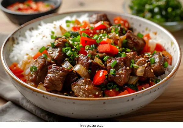 Korean beef bulgogi with rice in a bowl