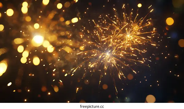 Golden Fireworks Display in the Night Sky