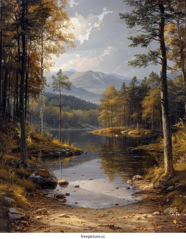 A Wooded Landscape with a Distant Mountain and Lake
