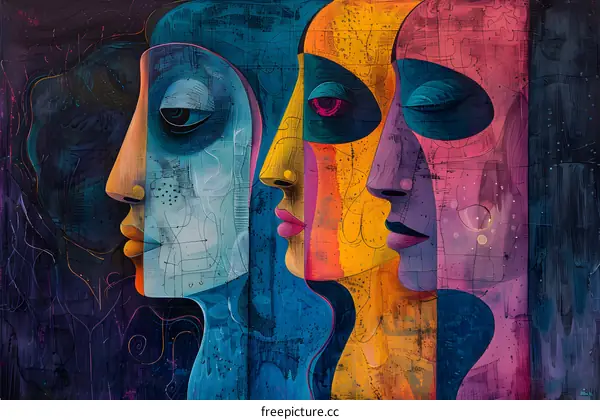 Abstract Colorful Faces Painting